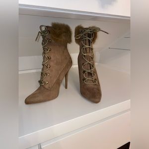 Women’s Lace-up Stiletto Fur Booties - Size 7 1/2